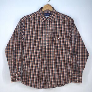 Wrangler Western Plaid Shirt Men's XL Orange Pearl Snap Long Sleeve Rodeo Cowboy